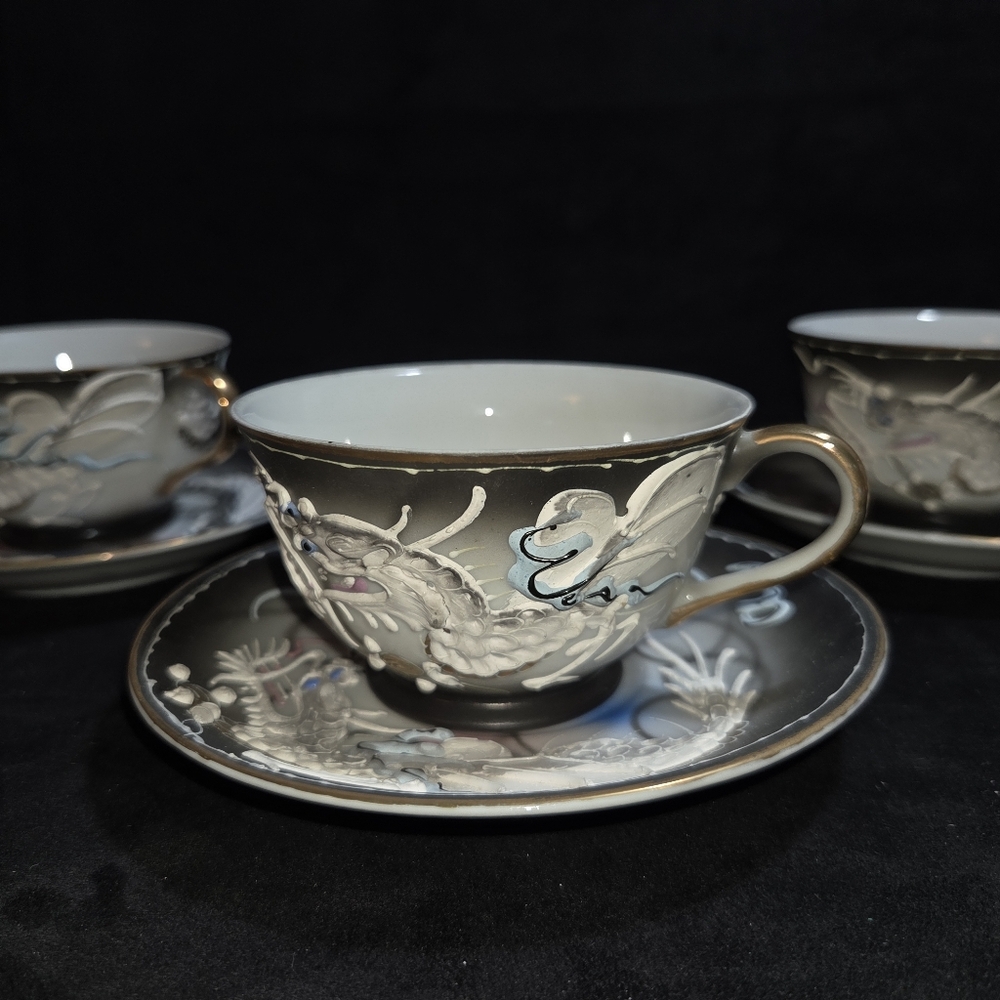Vintage DragonWare Hidden Geisha Moriage Tea Cup and Saucer